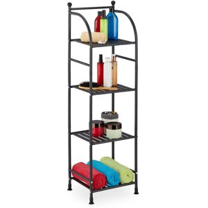 Narrow Storage Unit, 115 x 33 x 28 cm, Kitchen & Bathroom Shelf, 4 Lattice Trays, Metal Standing Tower, Black - Relaxdays