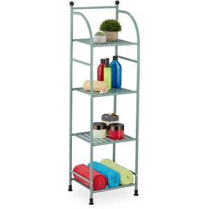 Narrow Storage Unit, 115 x 33 x 28 cm, Kitchen & Bathroom Shelf, 4 Lattice Trays, Metal Standing Tower, Green - Relaxdays