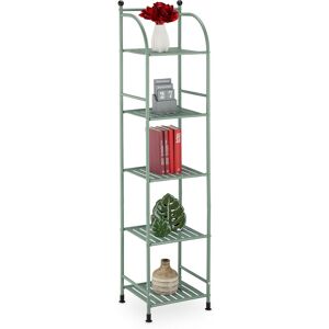 Narrow Storage Unit, 145 x 33 x 28 cm, Kitchen & Bathroom Shelf, 5 Lattice Trays, Metal Standing Tower, Green - Relaxdays