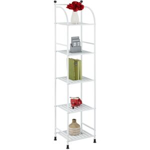 Narrow Storage Unit, 145 x 33 x 28 cm, Kitchen & Bathroom Shelf, 5 Lattice Trays, Metal Standing Tower, White - Relaxdays