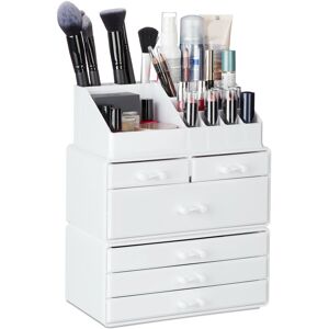 Organiser with 6 Drawers, 22 Compartments for Makeup Storage, Acrylic Cosmetic Tower, White - Relaxdays