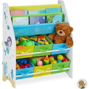 Children's Shelf, Mermaid Motif, 6 Boxes, Compartments for Books, Storage, Bookshelf, 74x62x31.5 cm, Colourful - Relaxdays