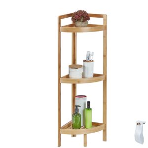 Relaxdays Corner Shelf, 3 Shelves, H x W x D: 90 x 36.5 x 26 cm, Bathroom & Kitchen, Bamboo, Natural