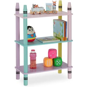 Children's Shelf, 3 Levels, mdf & Wood, HxWxD: 69.5 x 48 x 24 cm, Wax Crayon Design, Bookshelf Kids, Colourful - Relaxdays