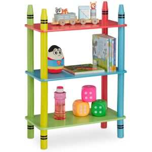 Children's Shelf, 3 Levels, mdf & Wood, HxWxD: 69.5 x 48 x 24 cm, Wax Crayon Design, Bookshelf Kids, Colourful - Relaxdays