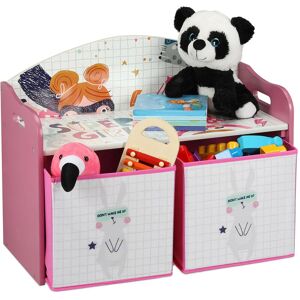 Children's Shelf with 2 Boxes, Heroine Motif, Kids' Room Dresser, 49 x 62.5 x 30 cm, Low Toy Shelf, Colourful - Relaxdays