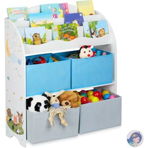 Children's Shelf, Campfire Motif, 4 Boxes, Compartments for Books, Storage, Bookshelf, 74x71x23 cm, Colourful - Relaxdays