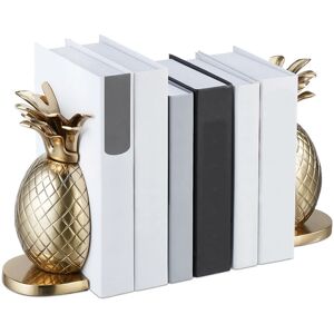 Pineapple Bookends, Set of 2, Decorative Book Holders, for Shelves on Tabletops, 21 x 8 x 13 cm, Metal, Gold - Relaxdays
