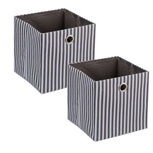 Relaxdays - Set of 2 Fabric Storage Box, Striped Pattern, hwd: 30.5 x 30 x 30 cm, Foldable Shelf Baskets, Grey/White