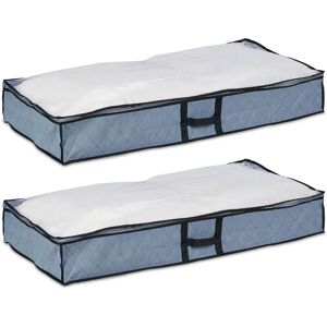 Set of 2 Underbed Storage Bags, Foldable, with Zip, Clothes, Blankets, Toys, Fabric, 14 x 100 x 50 cm, Grey - Relaxdays