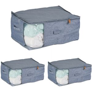 Set of 3 Underbed Storage Bags, Foldable, with Zip, Clothes, Blankets, Toys, Fabric, 28 x 58 x 45 cm, Grey - Relaxdays