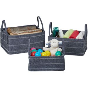 Relaxdays - Set of Storage Baskets In 3 Sizes: vol. 10, 17 and 25 l, Felt Bags with Carrying Side Handles, Dark Grey/White