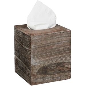 Shabby Tissue Box, Paper Tissue Box Cover with Sliding Floor, Wooden Dispenser Cube, hwd: 16.5x14x14 cm, Brown - Relaxdays