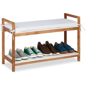 Shoe Bench, 1 Shelf, Shoeshelf with Seat, Upholstered, 55 x 90x 34 cm, for Hallway or Bedroom, Natural/White - Relaxdays