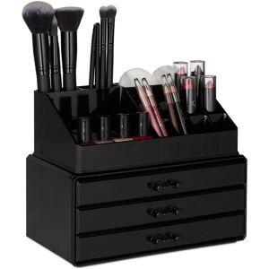 Small Makeup Organizer, 2-Piece Cosmetics Storage with Drawers, Stackable Makeup Shelf, Black - Relaxdays