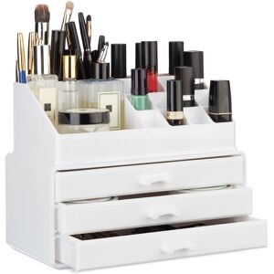 Small Makeup Organizer, 2-Piece Cosmetics Storage with Drawers, Stackable Makeup Shelf, White - Relaxdays