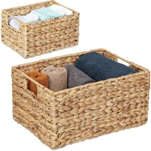 Storage Basket, Set of 2, for Bathroom, Living Room & Bedroom, Organiser, Woven Boxes, Water Hyacinth, Natural - Relaxdays