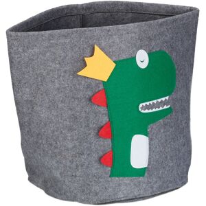 Relaxdays - Storage Box for Kids, Dinosaur Design, Felt Box, Toy Basket, Foldable Organiser, HxD: 35 x 32 cm, Grey