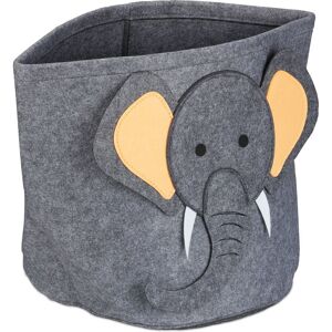 Storage Box for Kids, Elephant Design, Felt Box, Toy Basket, Foldable Organiser, HxD: 35 x 32 cm, Grey - Relaxdays