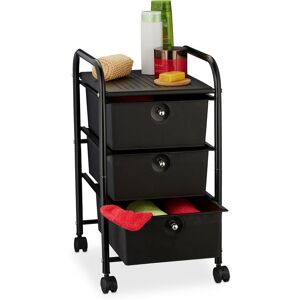 Storage Trolley, 3 Drawers, h x w x d approx. 60 x 33 x 39 cm, Metal & Plastic, Black - Relaxdays