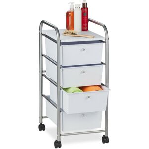 Storage Trolley, 4 Drawers, h x w x d approx. 74 x 33 x 39 cm, Metal & Plastic, Silver - Relaxdays