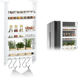 Suspended Spice Rack for Fridge, Hanging Storage Shelf for Kitchen, Rail & 5 Hooks, mdf: 74x42x20 cm White - Relaxdays