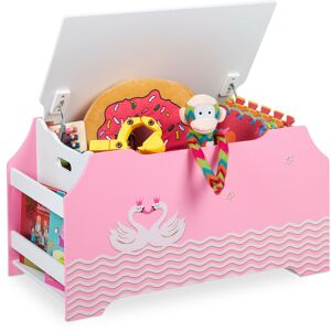 Toy Chest for Children's Room, Book File, Swan Motif, Storage Box with Lid, 46 x 84 x 42.5 cm, mdf, Pink/white - Relaxdays