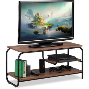 Tv Stand, Industrial Design, Entertainment Station, Storage for CDs & DVDs, HxWxD 43x90x35 cm, Brown,Black - Relaxdays