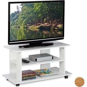 Tv Stand on Castors, 2 Compartments, Console & Receiver Stand, Mobile Table hwd 45x80x40 cm, White - Relaxdays