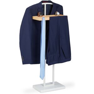 Valet Stand, With Wooden Shelving, Freestanding, Crease-free Suits, mdf & Metal, hwd 102 x 46 x 24 cm, White - Relaxdays