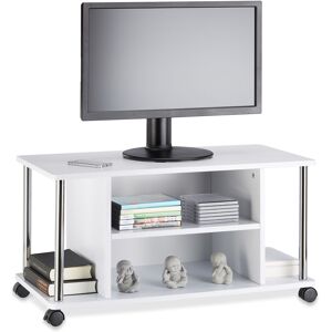 White tv Stand, Entertainment Unit on 4 Castors, Portable tv Armoire, mdf, HxWxD: 41.5 x 80 x 40, White - Relaxdays