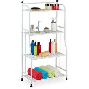 Wide Storage Unit, 107x56x28 cm, Multipurpose Utilities Shelf, 4 Lattice Trays, Metal Standing Tower, White - Relaxdays