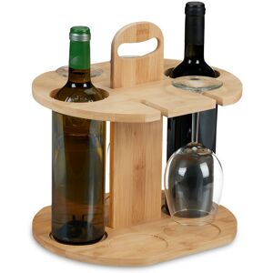 Relaxdays - Wine Butler, Storage for 2 Bottles & 4 Glasses, Bamboo, HxWxD: 30.5 x 30x 25 cm, Home, Kitchen & Bar, Natural