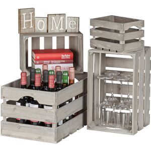 Relaxdays Wooden Crate Set of 4, Decoration & Storage, 4 Different Sizes for Wine, Decor & Books, Shabby Look, Grey