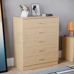 HOME DISCOUNT Riano 5 Drawer Chest of Drawers Bedroom Storage Furniture, Pine