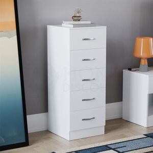 Home Discount - Riano 5 Drawer Narrow Chest Tall Storage Unit Bedroom Furniture Cabinet, White