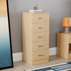 Home Discount - Riano 5 Drawer Narrow Chest Tall Storage Unit Bedroom Furniture Cabinet, Pine