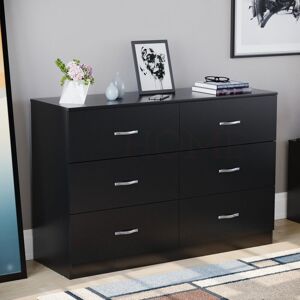 Home Discount - Riano 6 Drawer Wide Chest of Drawers Bedroom Furniture Storage Unit Cabinet, Black