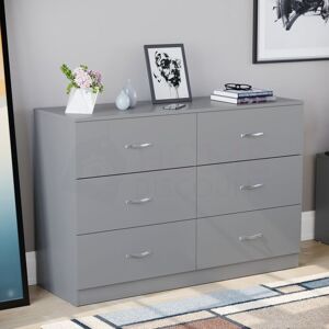 HOME DISCOUNT Riano 6 Drawer Wide Chest of Drawers Bedroom Furniture Storage Unit Cabinet, Grey