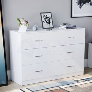 Home Discount - Riano 6 Drawer Wide Chest of Drawers Bedroom Furniture Storage Unit Cabinet, White