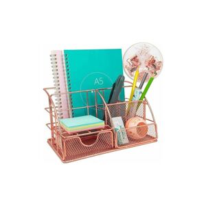 Gold Desk Organizer with Drawer, Multi-Use Metal Desk Organizer, Desk Organizer for Office (Includes 72 Metal Clips) - Rose