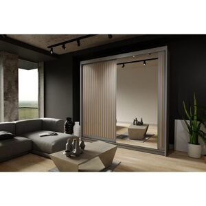 Sliding Wardrobes 4u - Royal 2 Door Sliding Wardrobe with Mirror Modern Bedroom 203cm - Grey with Oak Strip