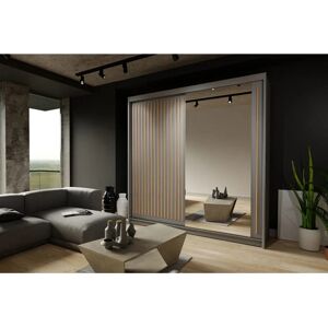 Sliding Wardrobes 4u - Royal 2 Door Sliding Wardrobe with Mirror Modern Bedroom 150cm - Grey with Oak Strip