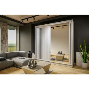 Sliding Wardrobes 4u - Royal 2 Door Sliding Wardrobe with Mirror Modern Bedroom 203cm - White with Grey Strip