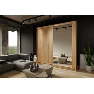 Sliding Wardrobes 4u - Royal 2 Door Sliding Wardrobe with Mirror Modern Bedroom 150cm - Oak with Oak Strip