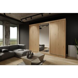 Sliding Wardrobes 4u - Royal 3 Door Sliding Wardrobe with Mirror Modern Bedroom 250cm - Oak with Oak Strip