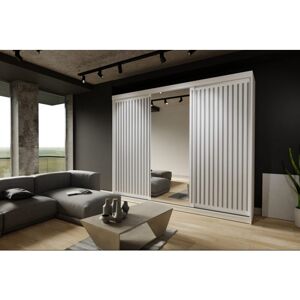 Sliding Wardrobes 4u - Royal 3 Door Sliding Wardrobe with Mirror Modern Bedroom 250cm - White with Grey Strip