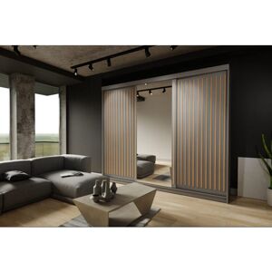 Sliding Wardrobes 4u - Royal 3 Door Sliding Wardrobe with Mirror Modern Bedroom 250cm - Grey with Oak Strip