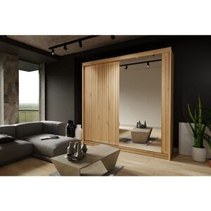Sliding Wardrobes 4u - Royal 2 Door Sliding Wardrobe with Mirror Modern Bedroom 203cm - Oak with Oak Strip