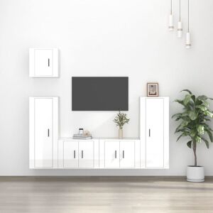 5 Piece tv Cabinet Set High Gloss White Engineered Wood - Royalton